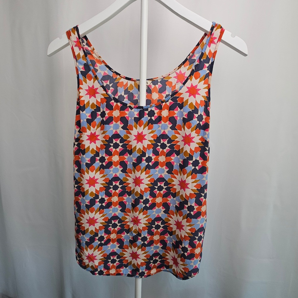 Fossil Women XS Silk Tank Top Geometric Star Print Scoop Blouse Western Festival